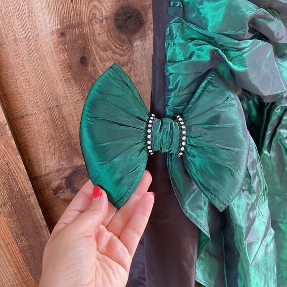 Gunne Sax By Jessica McClintock 80’s-90’s Halter Taffeta Green Bow Dress - Picture 4 of 16